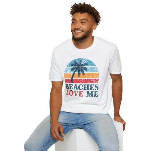 Beaches Love Me Softstyle Tee - Retro Sunset Palms Shirt - Image 6
