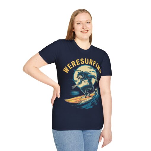 Weresurfing! Werewolf Under Full Moon Graphic Tee - Unisex Softstyle T-shirt - Image 10