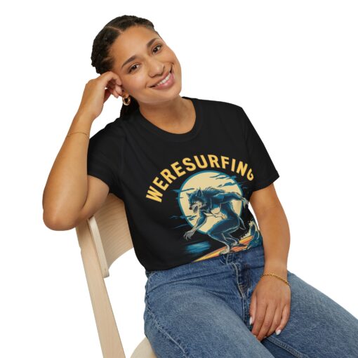 Weresurfing! Werewolf Under Full Moon Graphic Tee - Unisex Softstyle T-shirt - Image 6