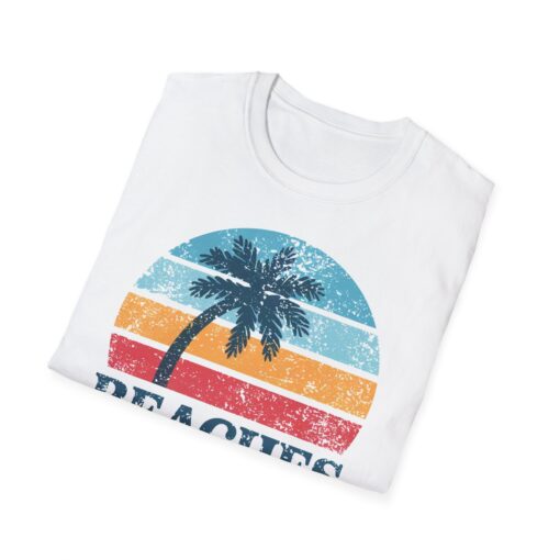 Beaches Love Me Softstyle Tee - Retro Sunset Palms Shirt - Image 2