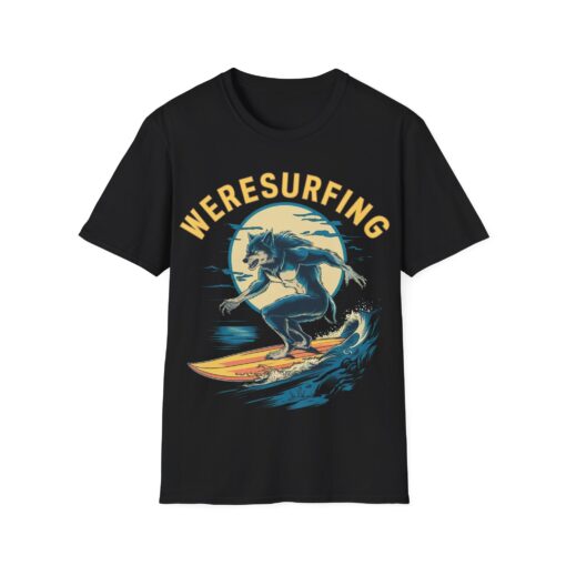 Weresurfing! Werewolf Under Full Moon Graphic Tee - Unisex Softstyle T-shirt