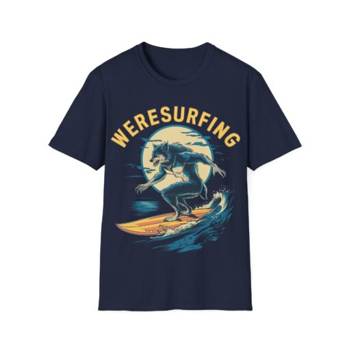 Weresurfing! Werewolf Under Full Moon Graphic Tee - Unisex Softstyle T-shirt - Image 8