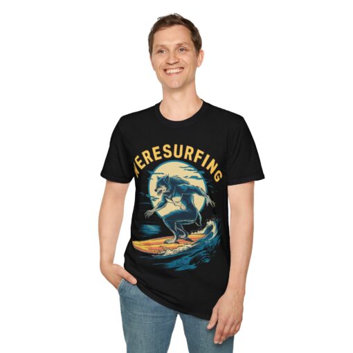Weresurfing! Werewolf Under Full Moon Graphic Tee - Unisex Softstyle T-shirt - Image 4