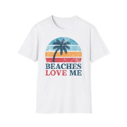 Beaches Love Me Softstyle Tee - Retro Sunset Palms Shirt