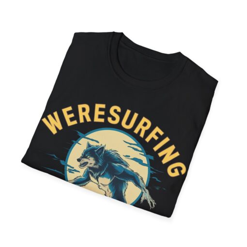 Weresurfing! Werewolf Under Full Moon Graphic Tee - Unisex Softstyle T-shirt - Image 2