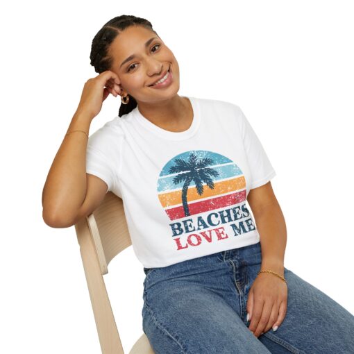 Beaches Love Me Softstyle Tee - Retro Sunset Palms Shirt - Image 5