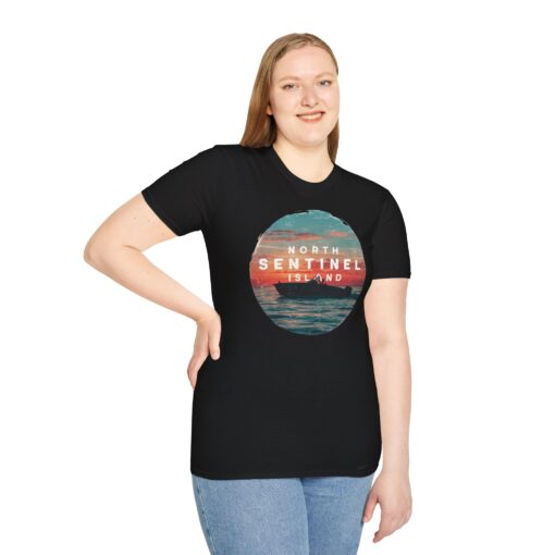 North Sentinel Island Softstyle Tee - Sunset Boat Adventure Shirt - Image 3