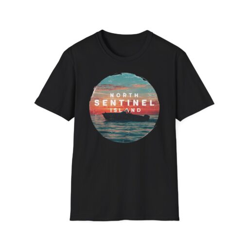 North Sentinel Island Softstyle Tee - Sunset Boat Adventure Shirt