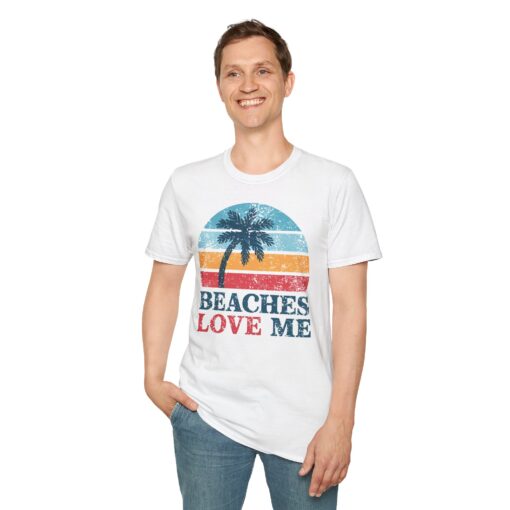 Beaches Love Me Softstyle Tee - Retro Sunset Palms Shirt - Image 4