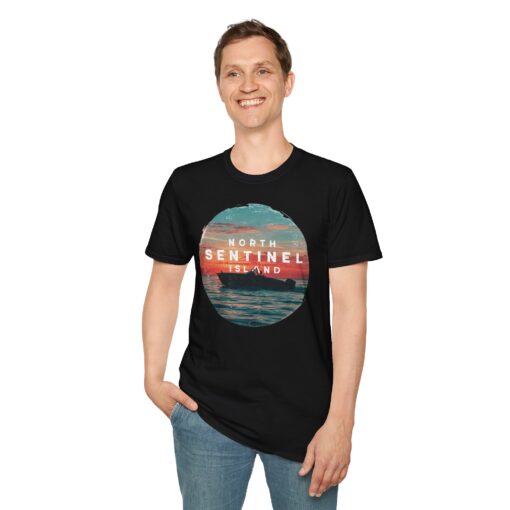 North Sentinel Island Softstyle Tee - Sunset Boat Adventure Shirt - Image 4