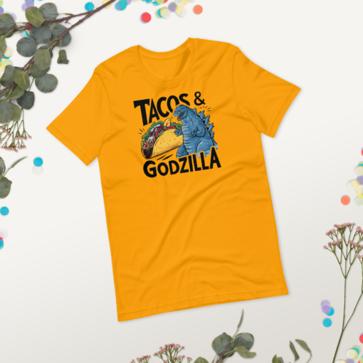 Funny Taco and Godzilla Graphic Tee - Tacos and Godzilla Shirt - Image 47