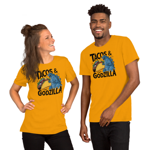 Funny Taco and Godzilla Graphic Tee - Tacos and Godzilla Shirt - Image 63