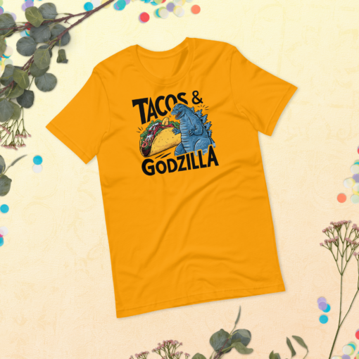Funny Taco and Godzilla Graphic Tee - Tacos and Godzilla Shirt - Image 40