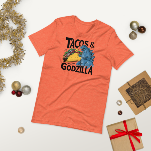 Funny Taco and Godzilla Graphic Tee - Tacos and Godzilla Shirt - Image 65