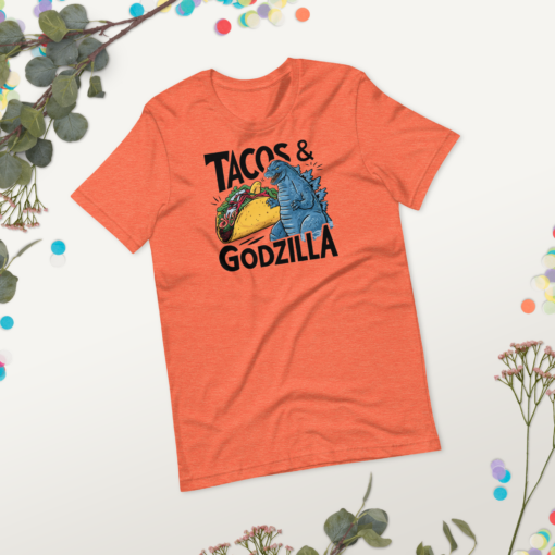 Funny Taco and Godzilla Graphic Tee - Tacos and Godzilla Shirt - Image 66