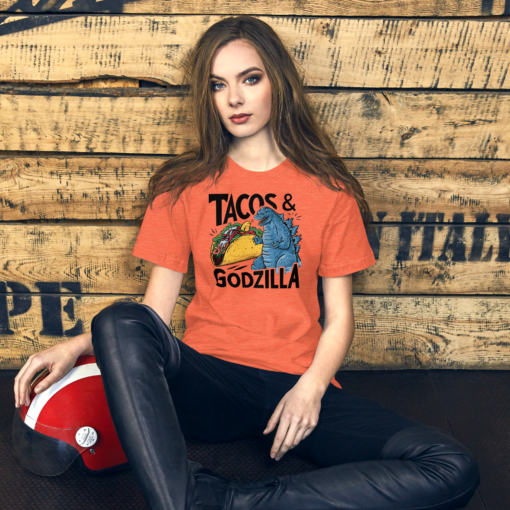 Funny Taco and Godzilla Graphic Tee - Tacos and Godzilla Shirt - Image 68
