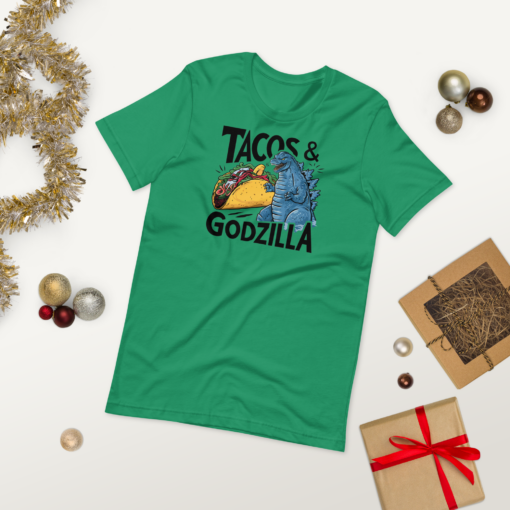 Funny Taco and Godzilla Graphic Tee - Tacos and Godzilla Shirt - Image 86