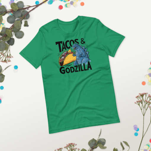 Funny Taco and Godzilla Graphic Tee - Tacos and Godzilla Shirt - Image 85