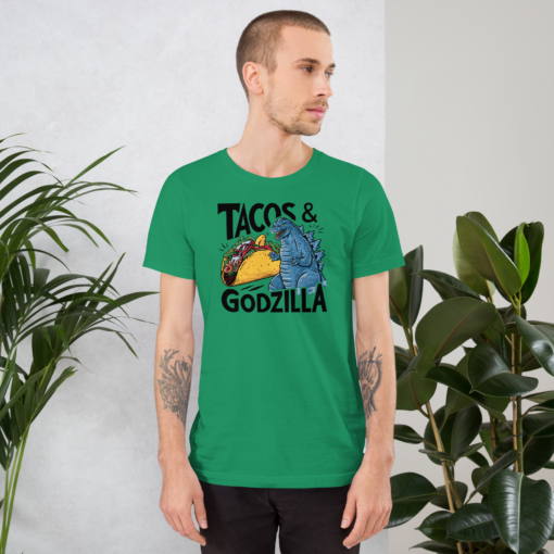 Funny Taco and Godzilla Graphic Tee - Tacos and Godzilla Shirt - Image 90