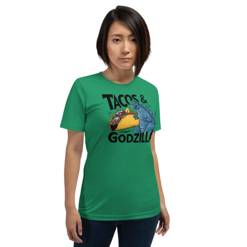 Funny Taco and Godzilla Graphic Tee - Tacos and Godzilla Shirt - Image 96
