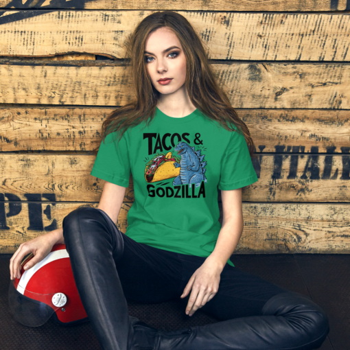 Funny Taco and Godzilla Graphic Tee - Tacos and Godzilla Shirt - Image 80
