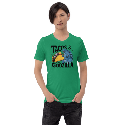 Funny Taco and Godzilla Graphic Tee - Tacos and Godzilla Shirt - Image 91