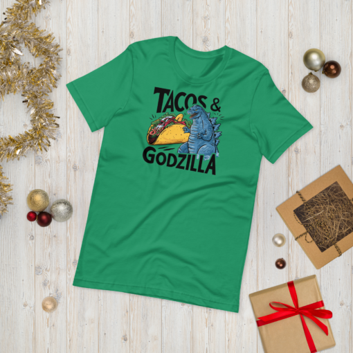 Funny Taco and Godzilla Graphic Tee - Tacos and Godzilla Shirt - Image 81