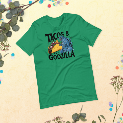 Funny Taco and Godzilla Graphic Tee - Tacos and Godzilla Shirt - Image 77
