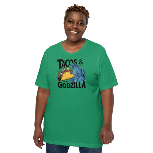 Funny Taco and Godzilla Graphic Tee - Tacos and Godzilla Shirt - Image 87