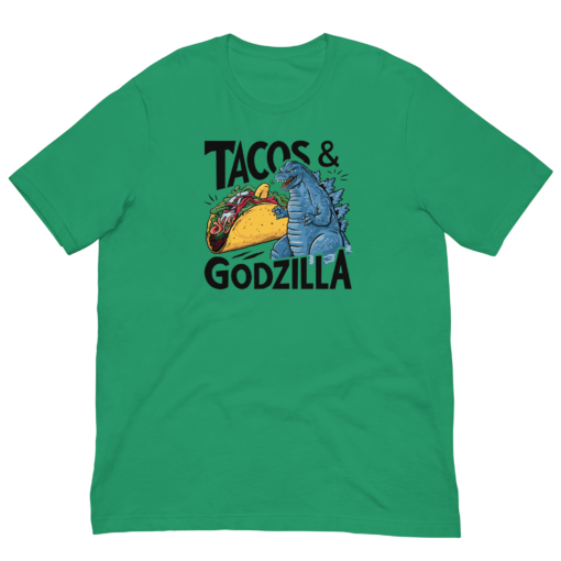Funny Taco and Godzilla Graphic Tee - Tacos and Godzilla Shirt - Image 82