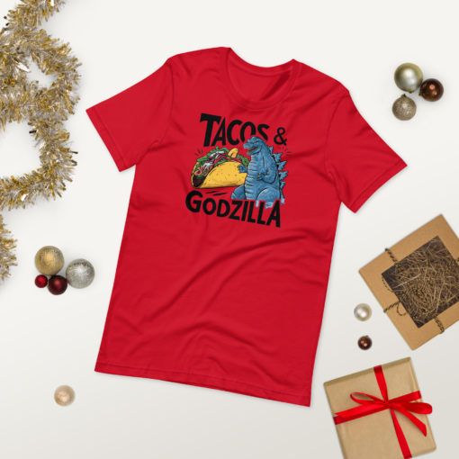 Funny Taco and Godzilla Graphic Tee - Tacos and Godzilla Shirt - Image 107