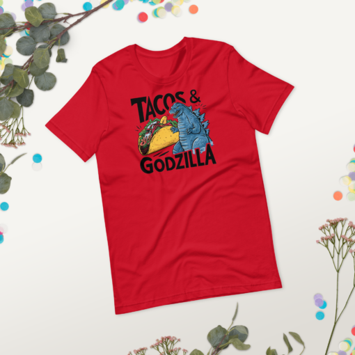 Funny Taco and Godzilla Graphic Tee - Tacos and Godzilla Shirt - Image 102