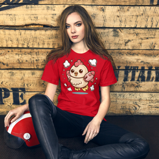 Adorable Kawaii Rocket Chicken T-Shirt - Cute and Quirky Space Chicken Tee - Fun Graphic Tee for All Ages - Image 8