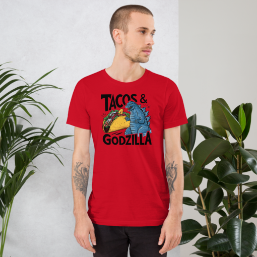 Funny Taco and Godzilla Graphic Tee - Tacos and Godzilla Shirt - Image 108