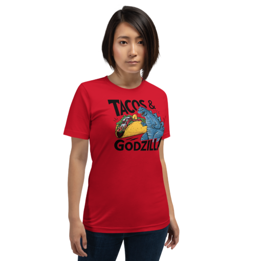 Funny Taco and Godzilla Graphic Tee - Tacos and Godzilla Shirt - Image 112