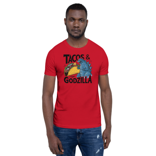 Funny Taco and Godzilla Graphic Tee - Tacos and Godzilla Shirt - Image 113