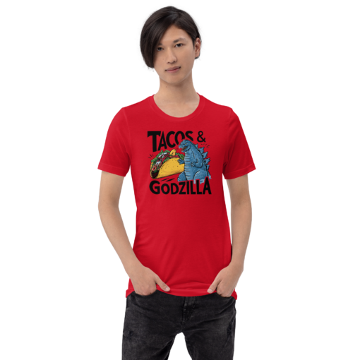 Funny Taco and Godzilla Graphic Tee - Tacos and Godzilla Shirt - Image 111