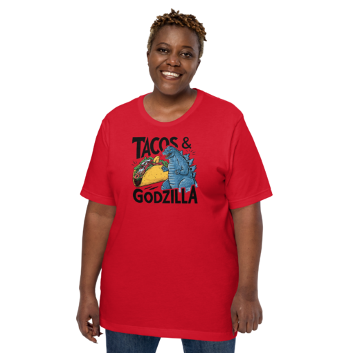 Funny Taco and Godzilla Graphic Tee - Tacos and Godzilla Shirt - Image 106