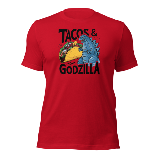 Funny Taco and Godzilla Graphic Tee - Tacos and Godzilla Shirt - Image 99