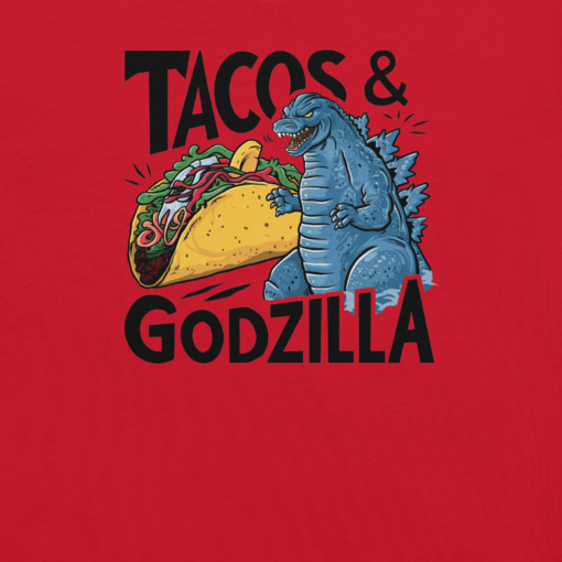 Funny Taco and Godzilla Graphic Tee - Tacos and Godzilla Shirt - Image 89