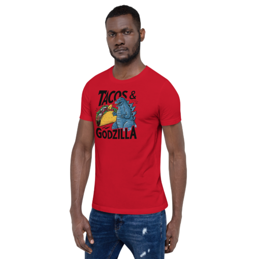 Funny Taco and Godzilla Graphic Tee - Tacos and Godzilla Shirt - Image 109