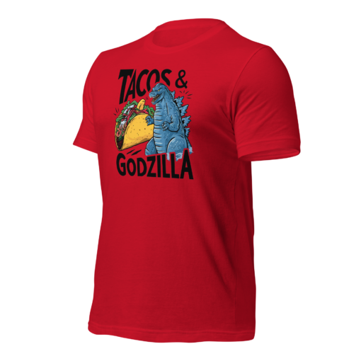 Funny Taco and Godzilla Graphic Tee - Tacos and Godzilla Shirt - Image 97