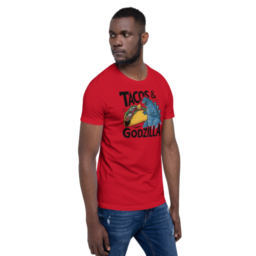 Funny Taco and Godzilla Graphic Tee - Tacos and Godzilla Shirt - Image 110