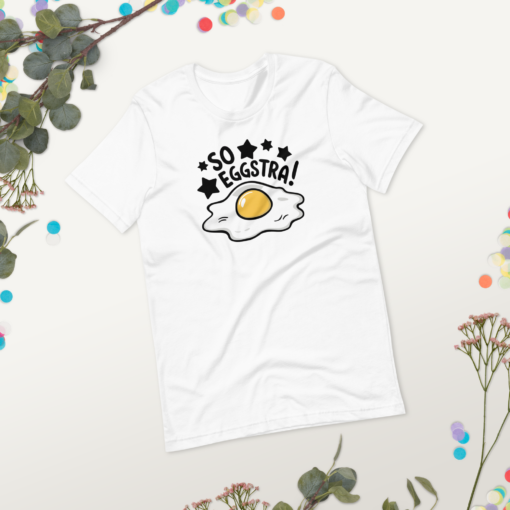 So Eggstra!" Egg Print Unisex Graphic Tee - Fun Eggcellent Shirt for Everyone - Image 7