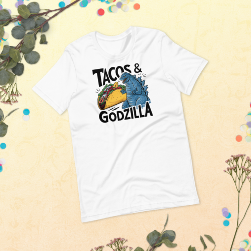 Funny Taco and Godzilla Graphic Tee - Tacos and Godzilla Shirt - Image 3