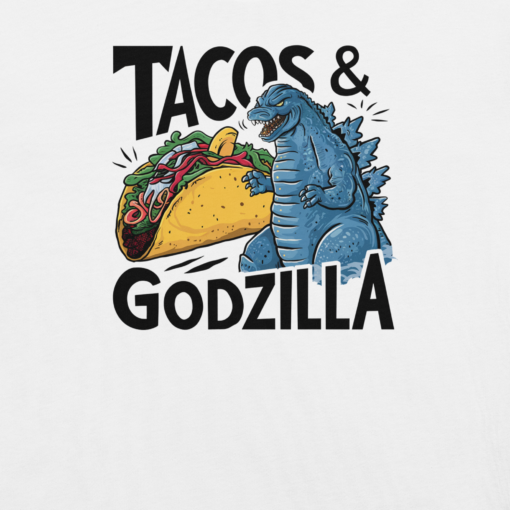Funny Taco and Godzilla Graphic Tee - Tacos and Godzilla Shirt - Image 2