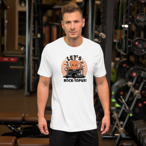 Let's Rocktopus Kawaii Octopus Drummer Graphic Tee - Musical Ocean Shirt - Image 2