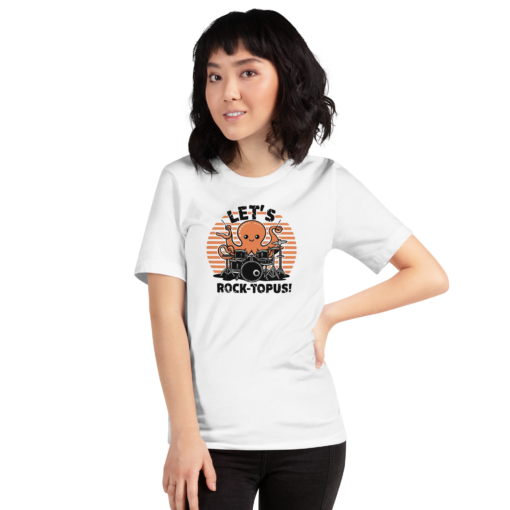 Let's Rocktopus Kawaii Octopus Drummer Graphic Tee - Musical Ocean Shirt - Image 9