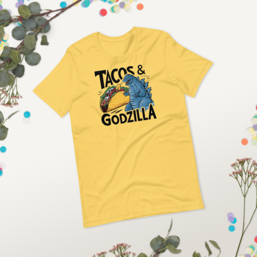 Funny Taco and Godzilla Graphic Tee - Tacos and Godzilla Shirt - Image 28