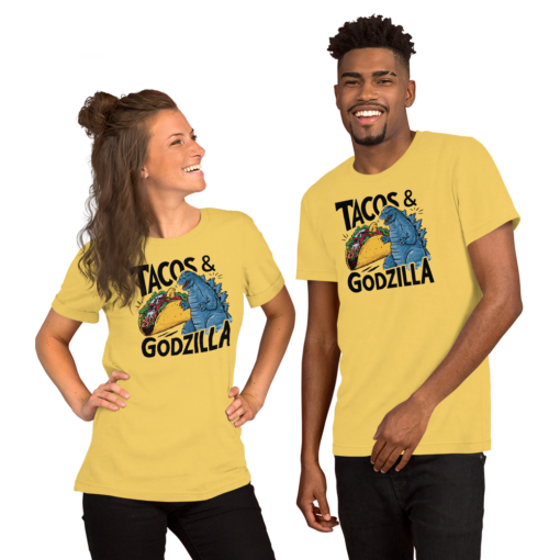 Funny Taco and Godzilla Graphic Tee - Tacos and Godzilla Shirt - Image 44